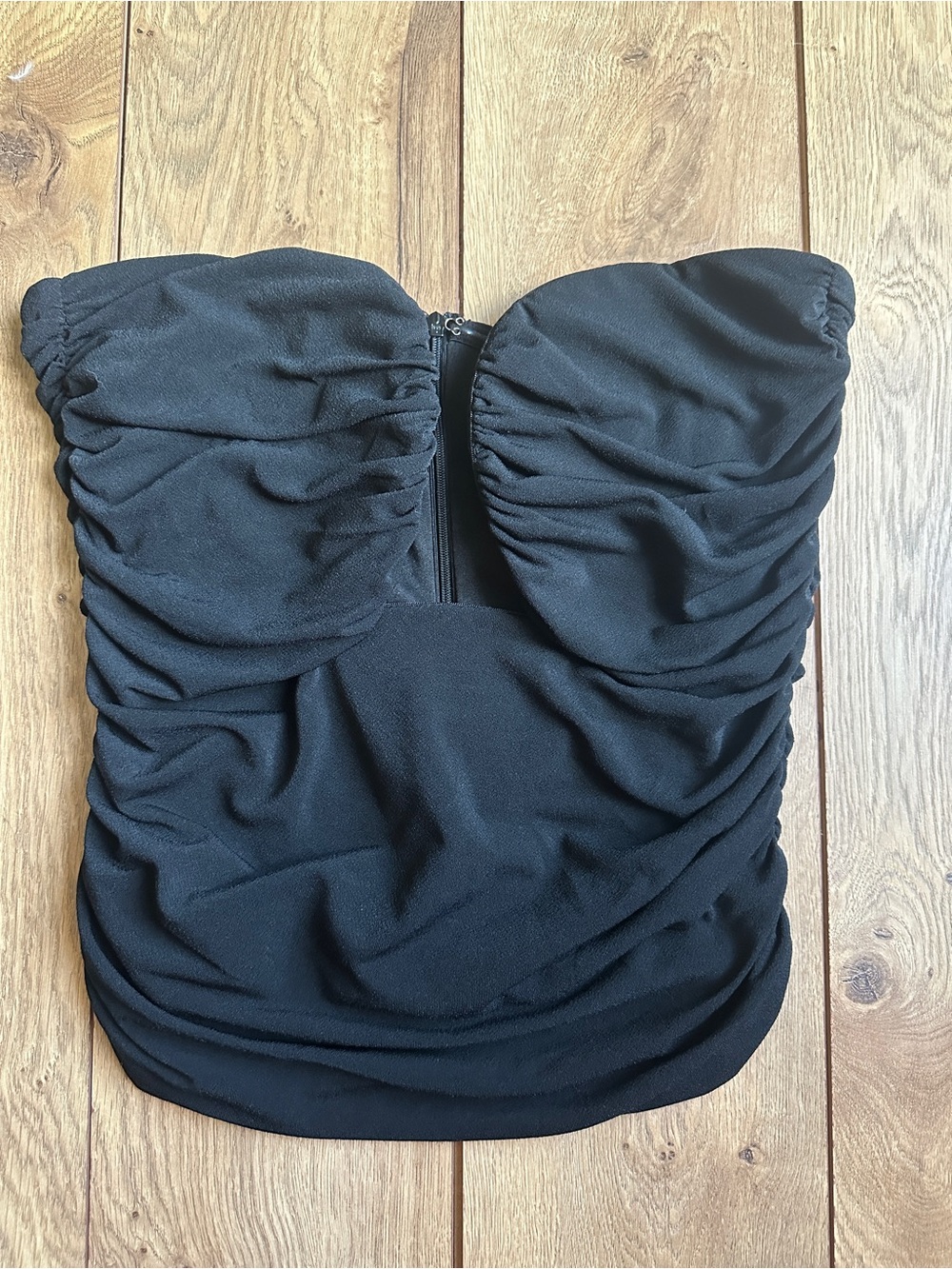Strapless Ruched Black Crop Top - Women's Evening Bandeau